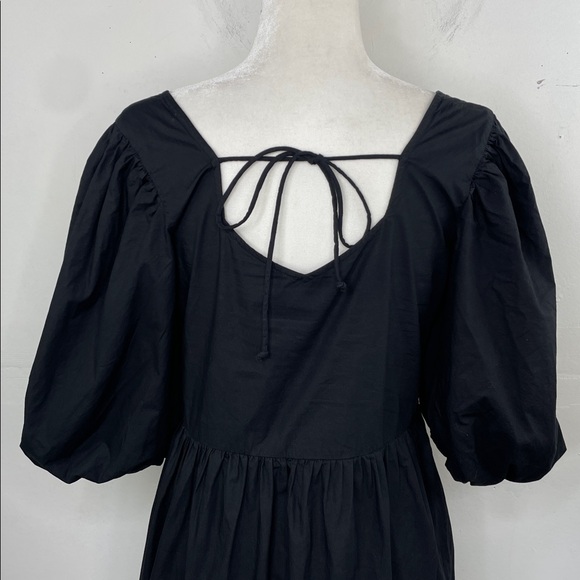 MNG Mango Black Square-Neck Puff Sleeve Mini Dress with White Floral Embroidery - Picture 6 of 16